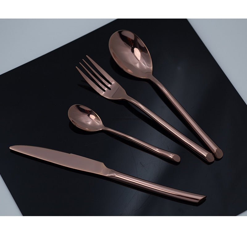 American Style Stainless Steel Western Steak Knife Slanted Tail Knife Fork Spoon Mirror Polished Tea Set3Solid Fork with Teeth