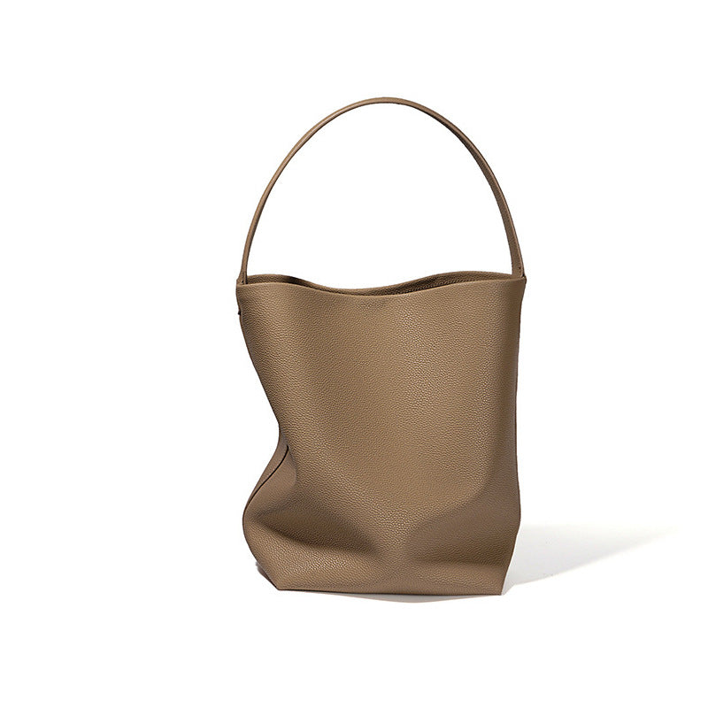 New Large Capacity Genuine Leather Row Bucket Bag Tote Underarm Bag Women's Casual Handheld Single Shoulder Cowhide Bag