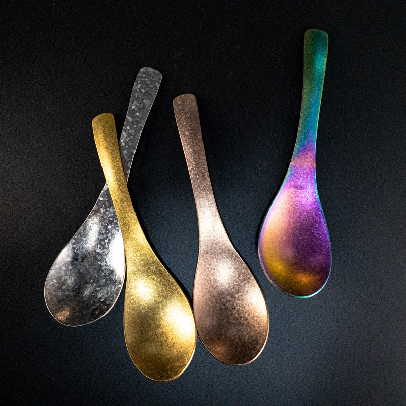 Pure Titanium Spoon Household Uncoated Ice Flower Craft Outdoor Pure Titanium Soup Spoon Hot Pot Wide Spoon High Temperature Coloring Titanium Soup Spoon