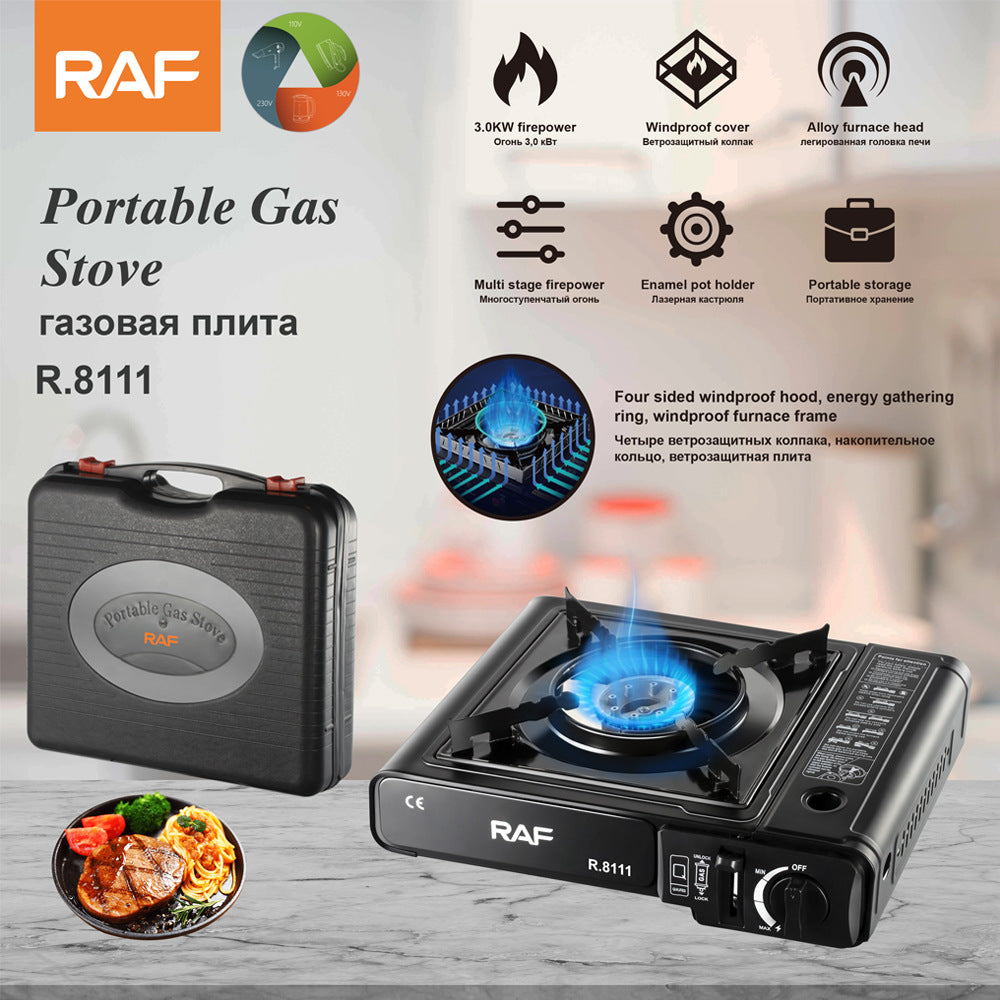 RAF Gas Stove Single Burner Household Liquefied Gas Tabletop Flameout Protection Glass Rotating High Heat Natural Gas R.8111