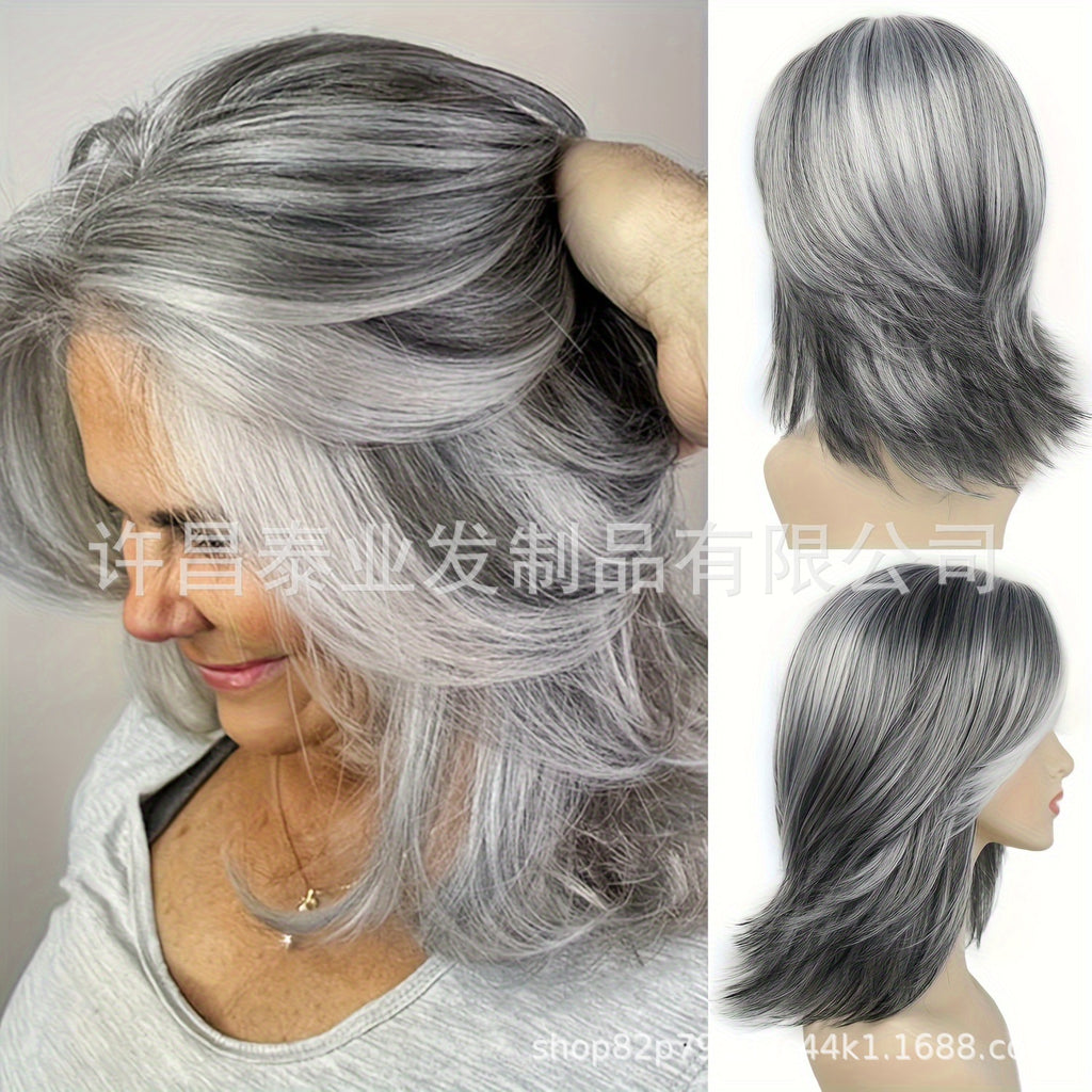 European and American Foreign Trade Cross-Border Wig for Women, Middle Part, Eight-Character Bangs, Middle-Aged and Elderly Fashion Short Straight Hair Full Wig, Factory Direct Sale