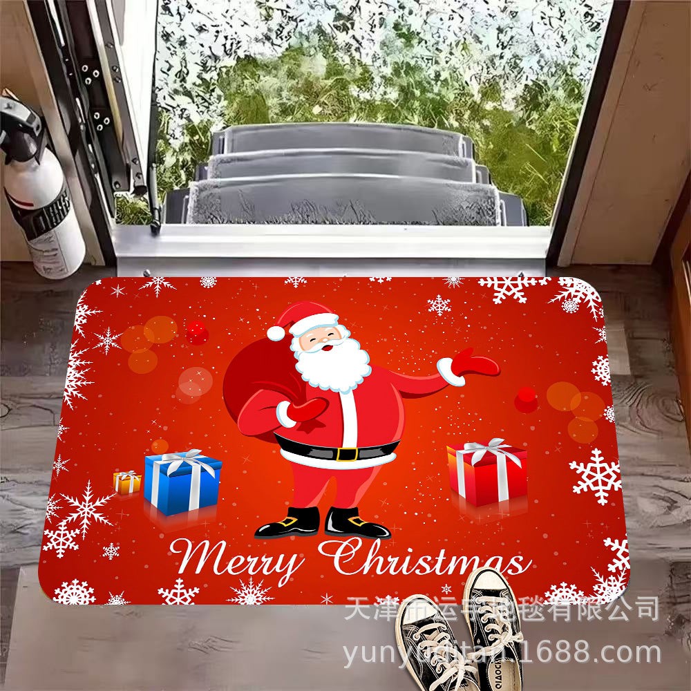 Christmas Flannel Doormat Holiday Decoration Entrance Mat Bathroom Water Absorbent Non-Slip Mat Customizable
