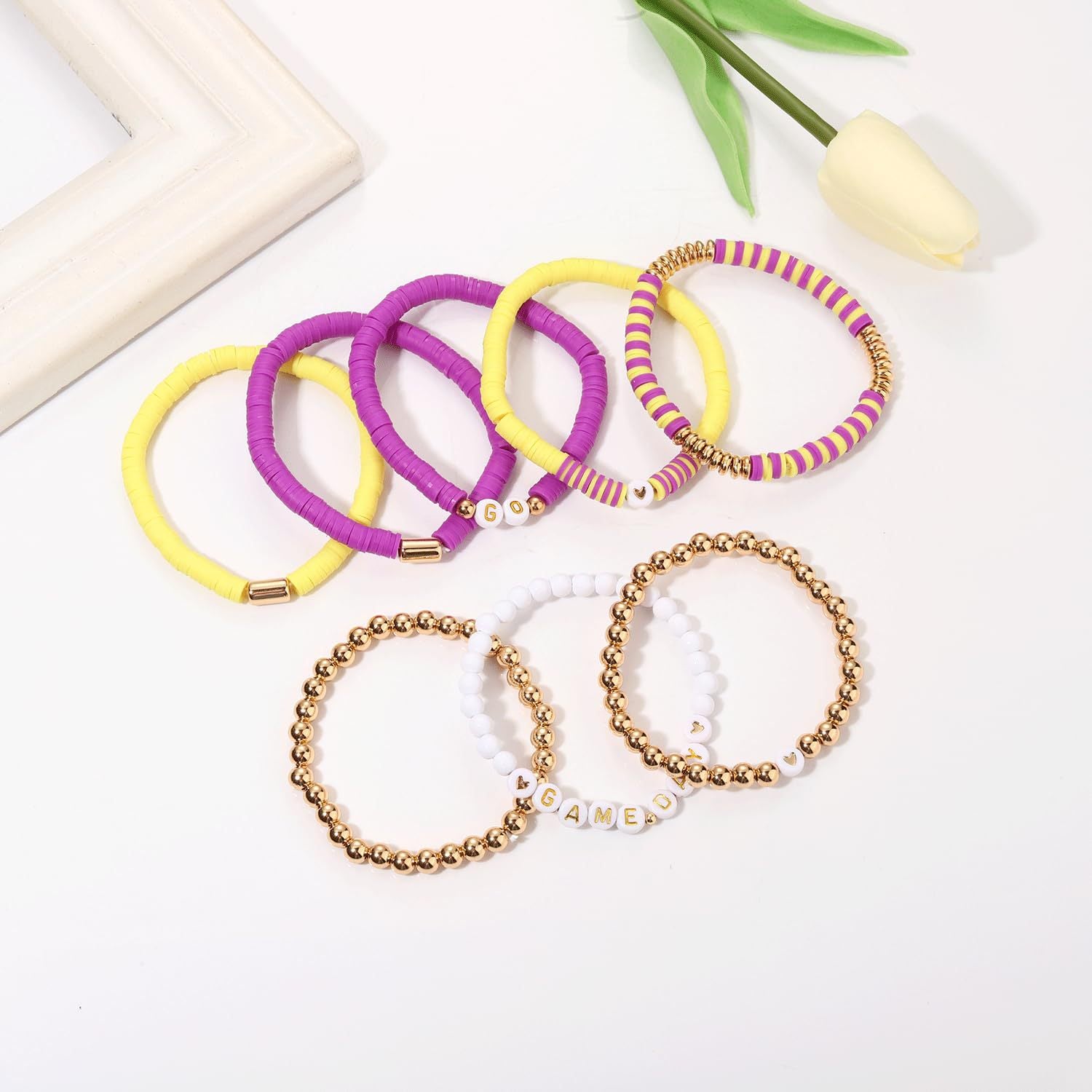American Competition Day Soft Clay Bracelet for Women Elastic Jewelry with Gold Beads Game Day Alphabet Soft Clay Bracelet Set