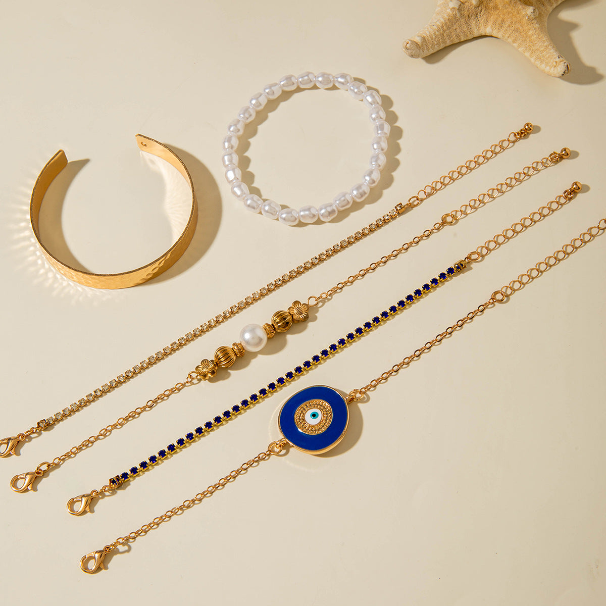 European and American Style Bracelet Bohemian Devil's Eye Bracelet Design Sense Inlaid Diamond Oil Drop Exaggerated Bracelet Set