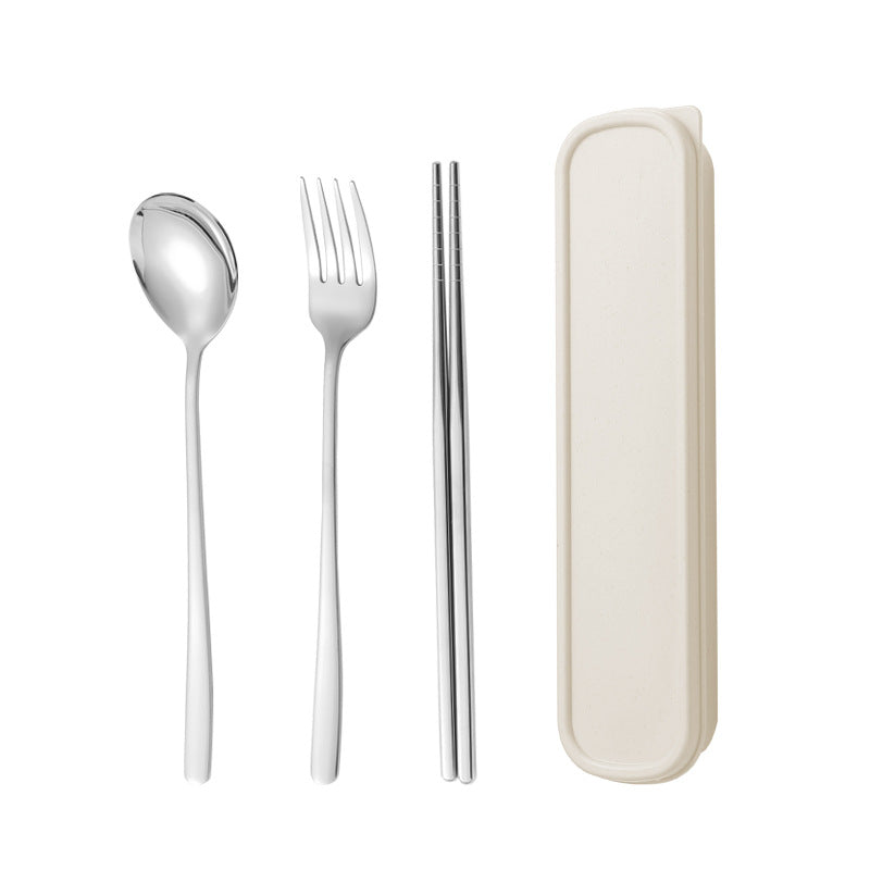 304Stainless Steel Tableware Student Korean Portable Tableware Office Worker Outdoor Spoon Fork Chopsticks Four-piece Set