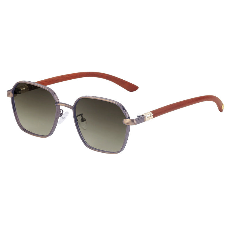 Vintage Imitation Wood Grain Temple Men's Sunglasses Outdoor Driving Square Frame Sunglasses Wholesale shades