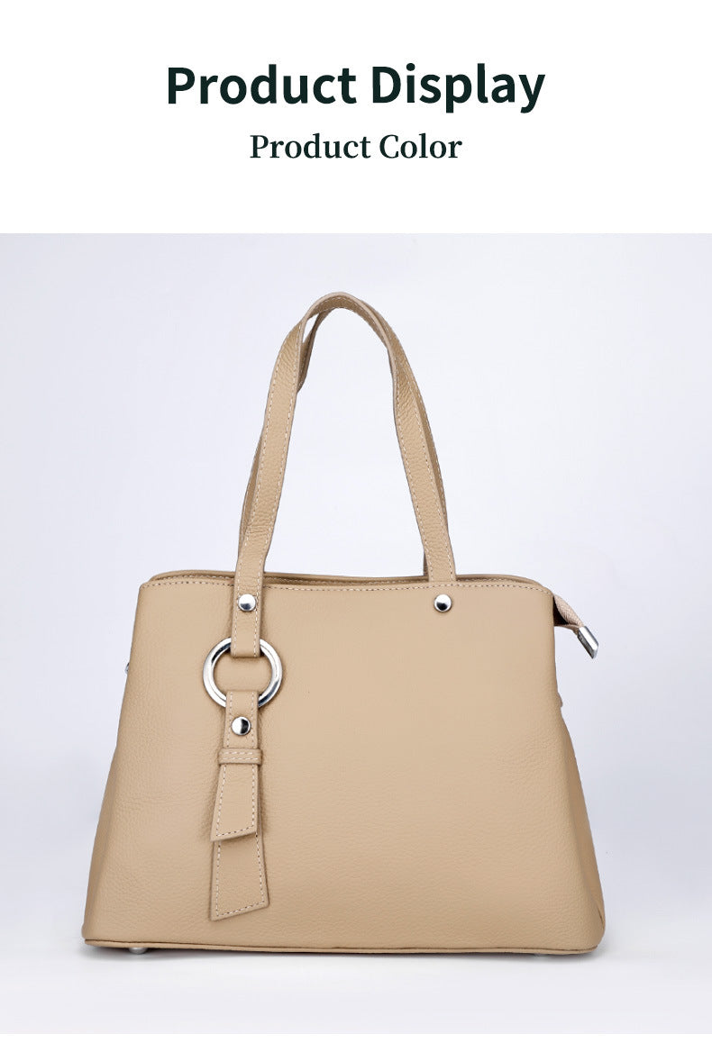 Genuine Leather Tote Bag Top Layer Cowhide High-End Feel Women's Handbag Crossbody Garden Bag Commuter Large Capacity Bucket Bag