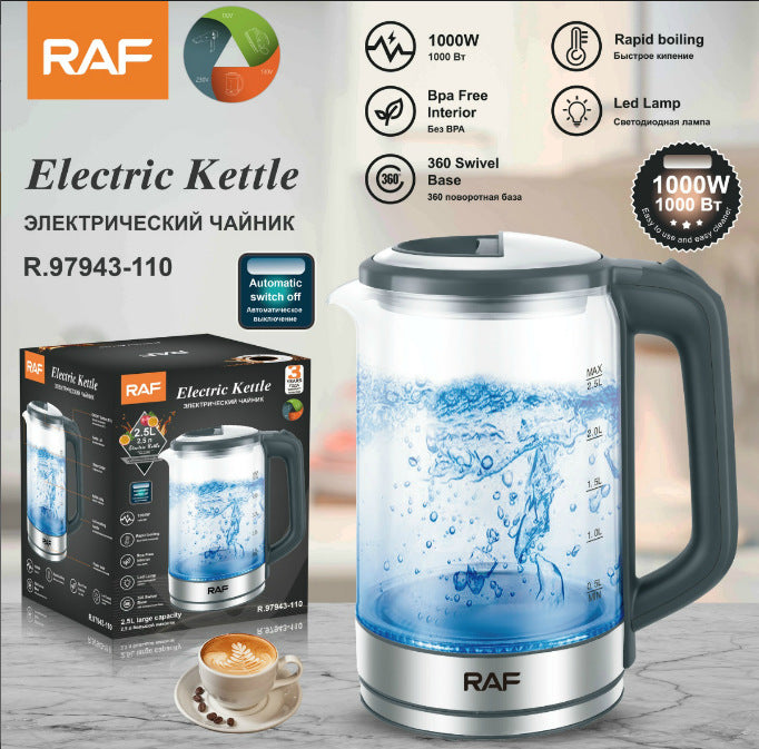RAF European Standard Transparent Glass2.5L Electric Kettle Automatic Large Capacity Multi-Functional Kettle Overheat Protection