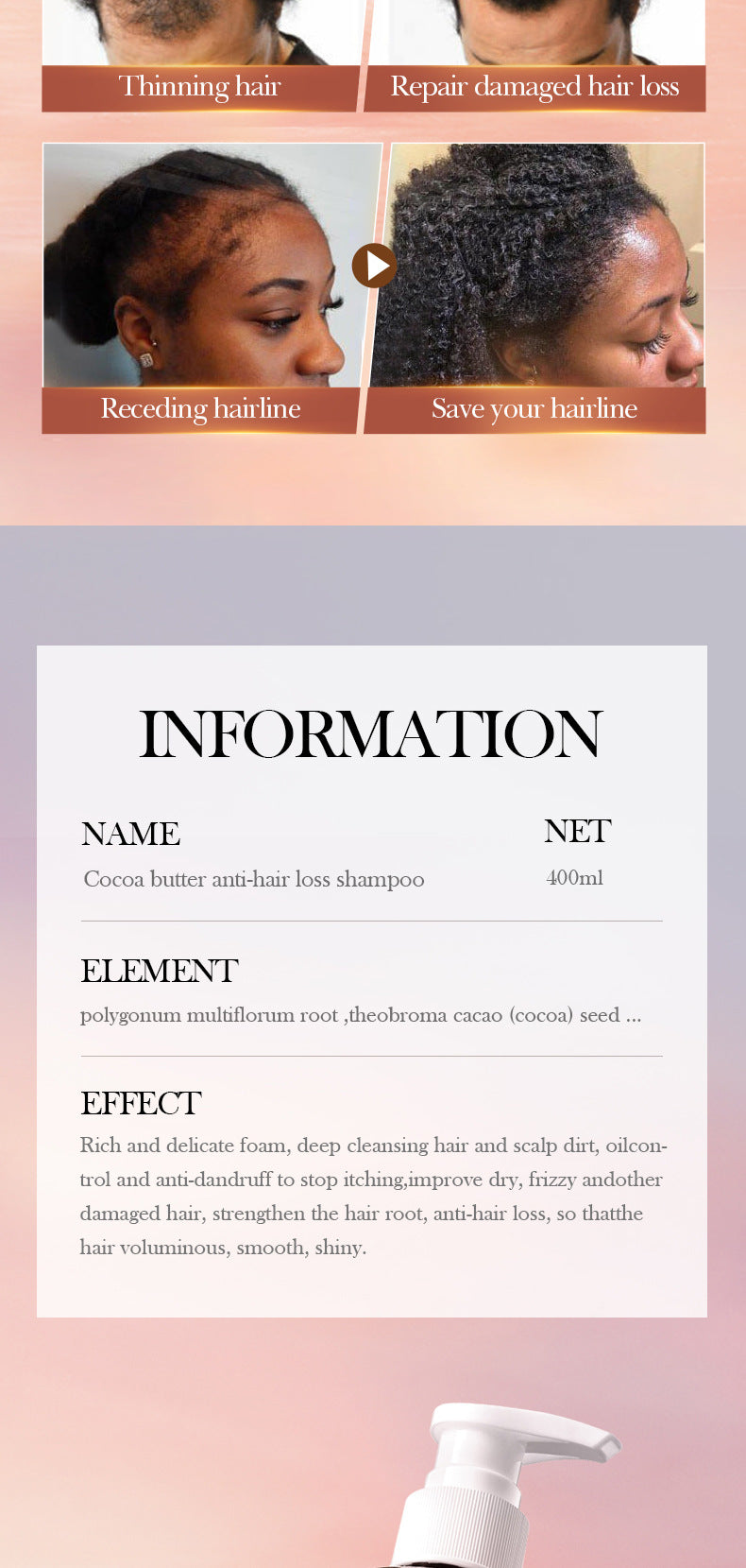 Cocoa Oil Anti-Hair Loss Shampoo SADOER Clean and Smooth Shampoo  Wholesale