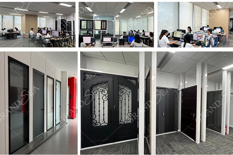 Modern House Exterior Door Double Tempered Glass Door Entry Wrought Iron Door Design