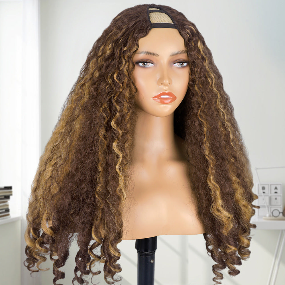 Africa YAKI Curly End Curly Hair Synthetic Wig V The top of the model is hollowed out