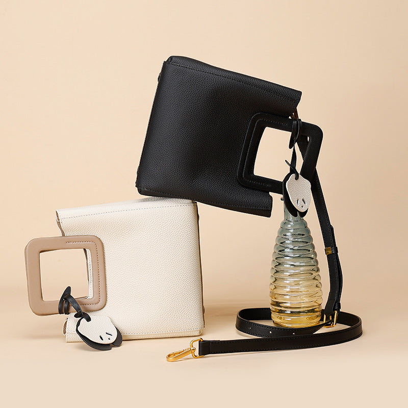 Light Luxury French Style Handheld Small Square Bag for Women, Versatile Shoulder Bag with Small Pendant, Commuter Tote Bag