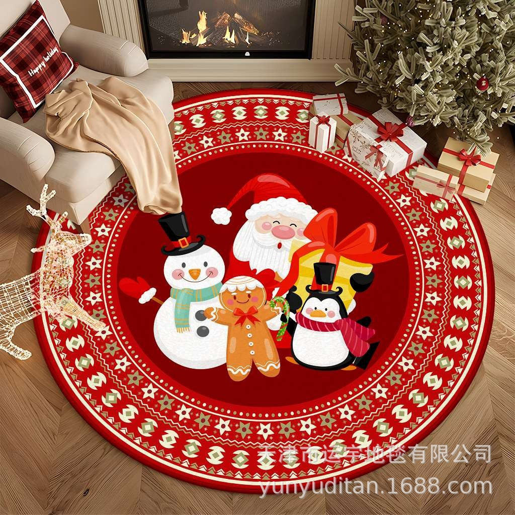 Christmas Carpet Round Living Room Mat Christmas Decoration Atmosphere Mat Christmas Tree Mat Labeling and Shipping