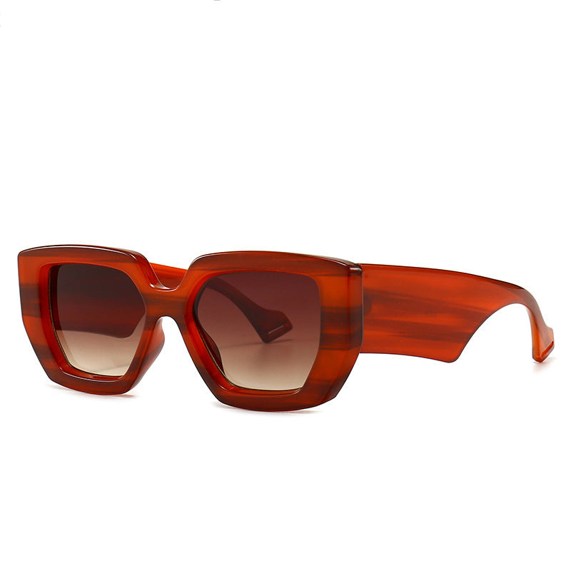 Trendy Square Frame Wide Temple Sunglasses for Women, Internet Celebrity Style Large Frame Sunglasses for Women sunglasses