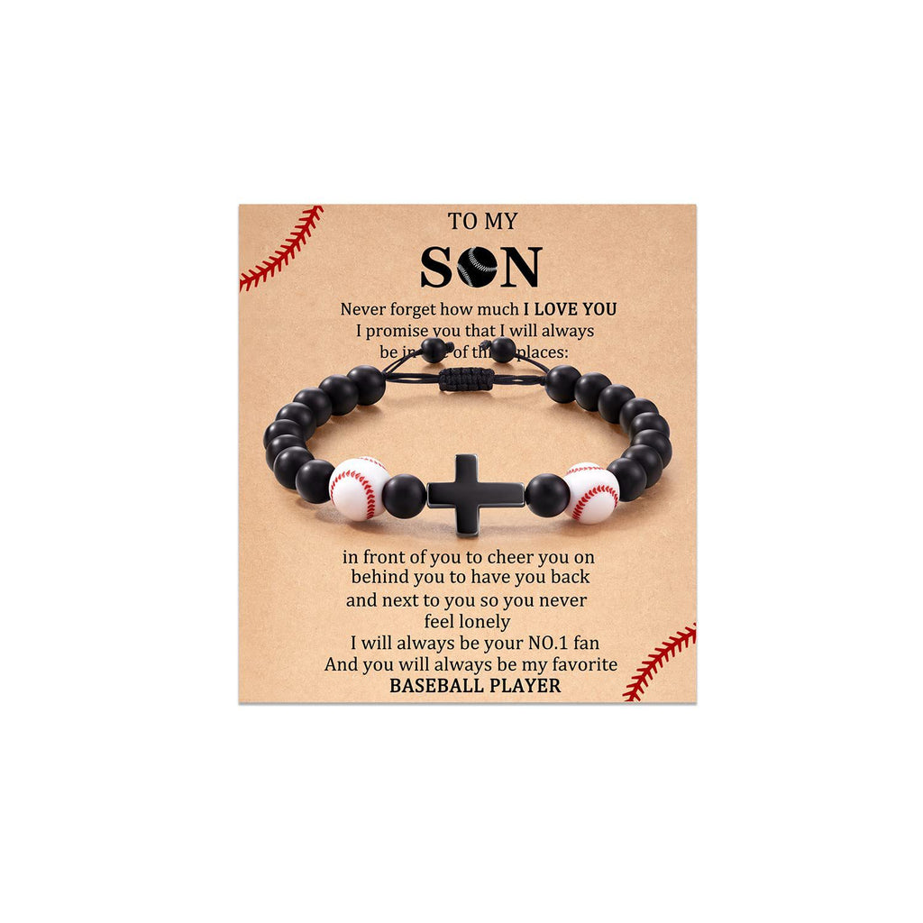 Football Beaded Bracelet to my son Gift Black Matte Coach Bracelet Tiger Eye Stone Baseball Woven Bracelet