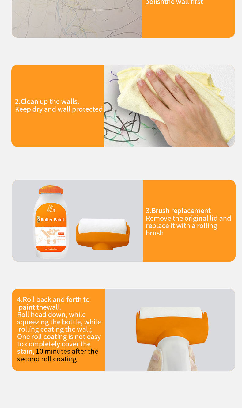 Orange Wall Large Roller Brush Repair Paint Water-Based Odorless Latex Paint Graffiti Cover Wall Roller Paint