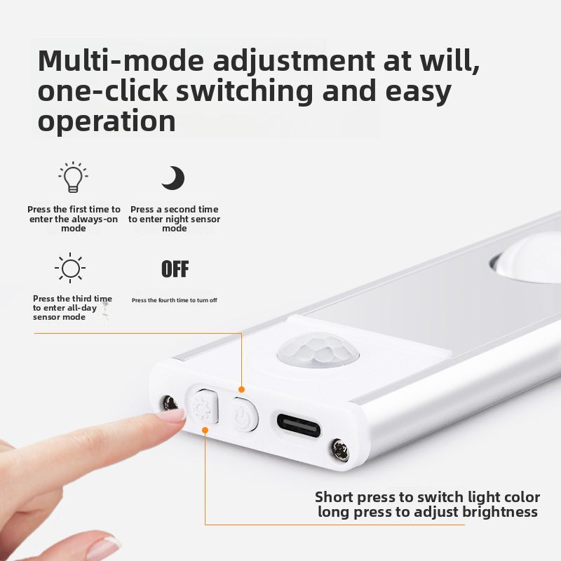 Ultra-Thin Smart led Human Body Sensor Light Rechargeable Magnetic Hill Cat Eye Light Strip Wine Cabinet Cupboard Wardrobe Light Strip