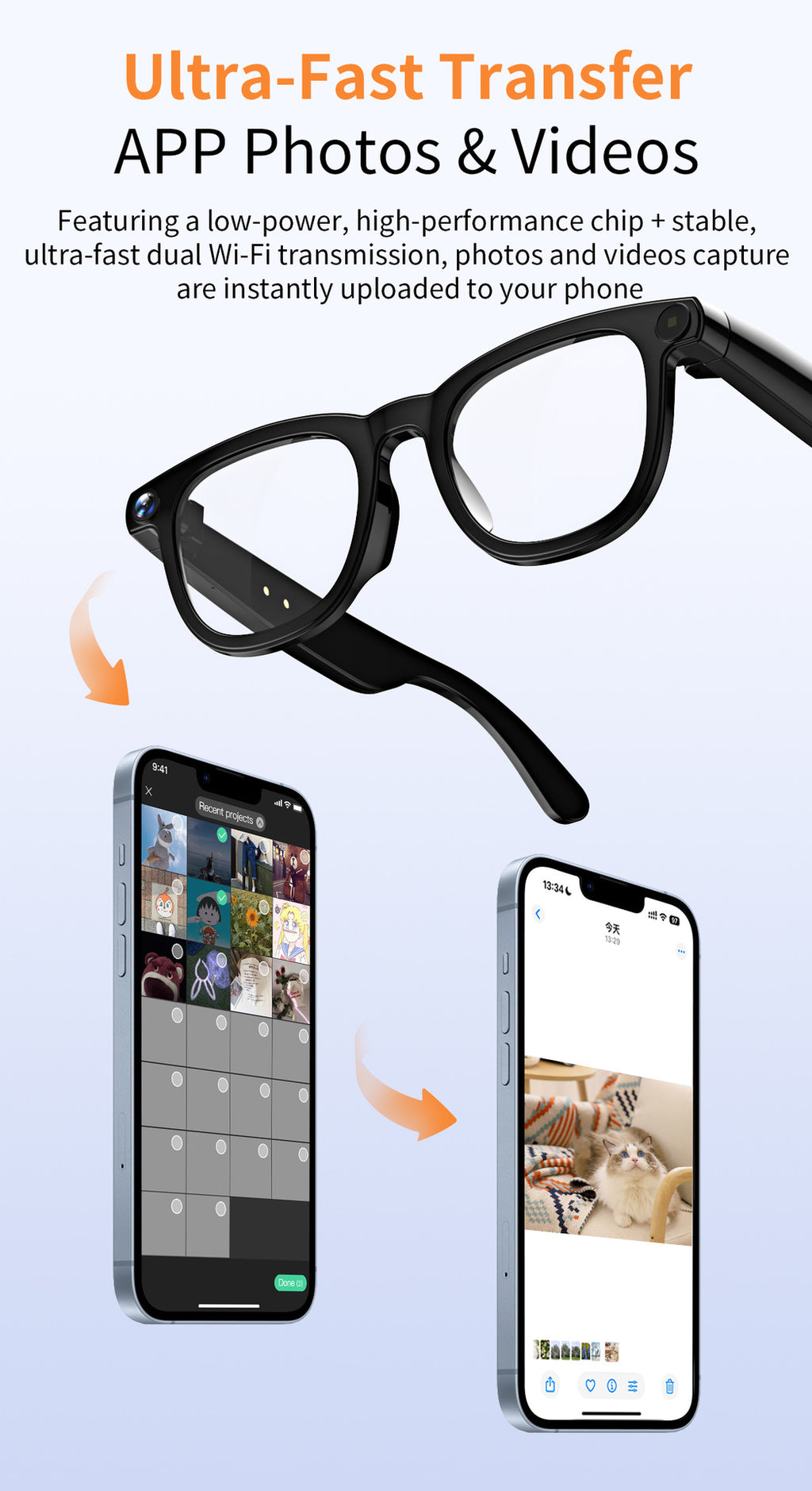 V3Smart Glasses800100 Megapixel Camera AI Translation Character Recognition Anti-Shake1200P Video Recording Audio Recording