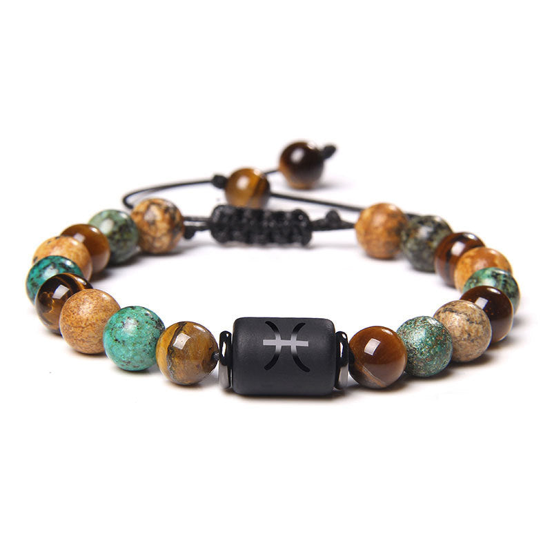 Constellation Friendship Woven Bracelet Natural Stone Spacer Stretchable Bracelet African Pine Tiger Eye Twelve Constellation Bracelet
