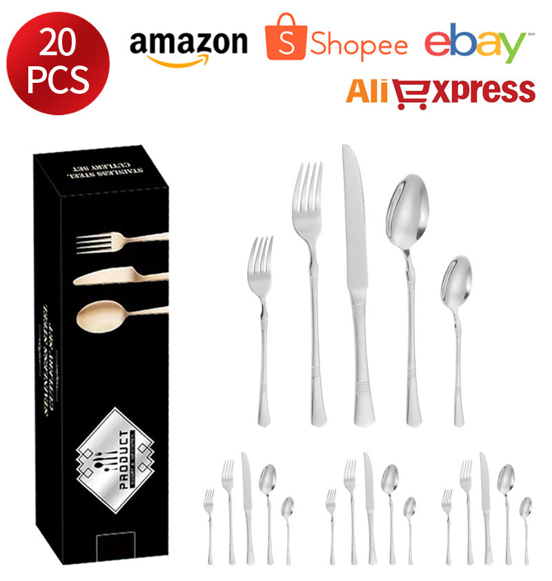 Stainless Steel Cutlery Western Steak Knife and Fork6Restaurant Crown Knife, Fork, and Spoon for One Person24Piece Suit