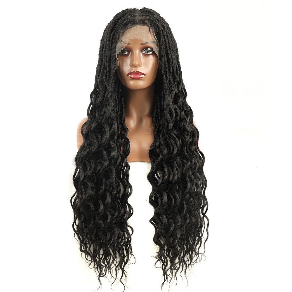 Wig for Women European and American Full Lace nu Crochet Hair Straight Up and Down Curly Synthetic Hair Cap