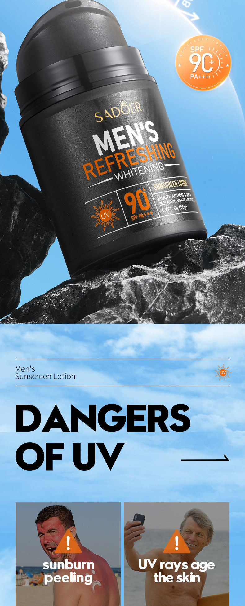 Men's Sunscreen SADOER Whitening Sunscreen UV Protection Refreshing Sunscreen Lotion  Wholesale