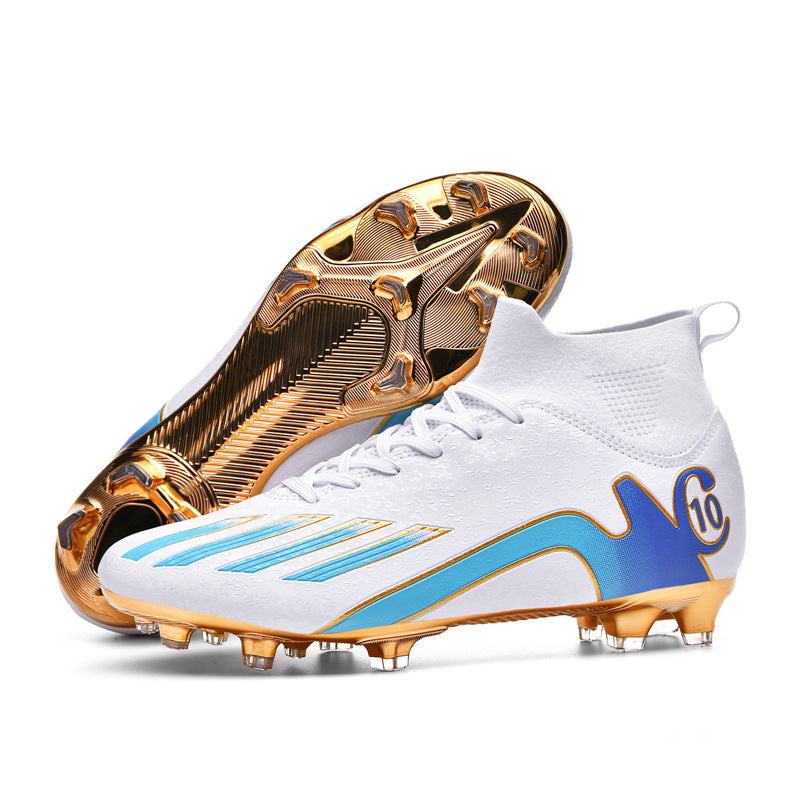 Gold-Plated Sole Men's Football Shoes with Studded Spikes AG Long Spike Shoes for Older Children, Middle and High School Students, Adults, Competition Training Sports Shoes
