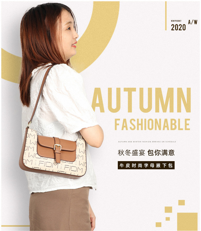 2024New Fashion Women's Bag Trendy Cowhide Letter Underarm Bag Niche Women's Shoulder Handbag