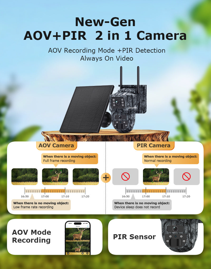 New Product AOV Solar-powered Camera6MP HD Binoculars4G Outdoor Camouflage Solar Camera