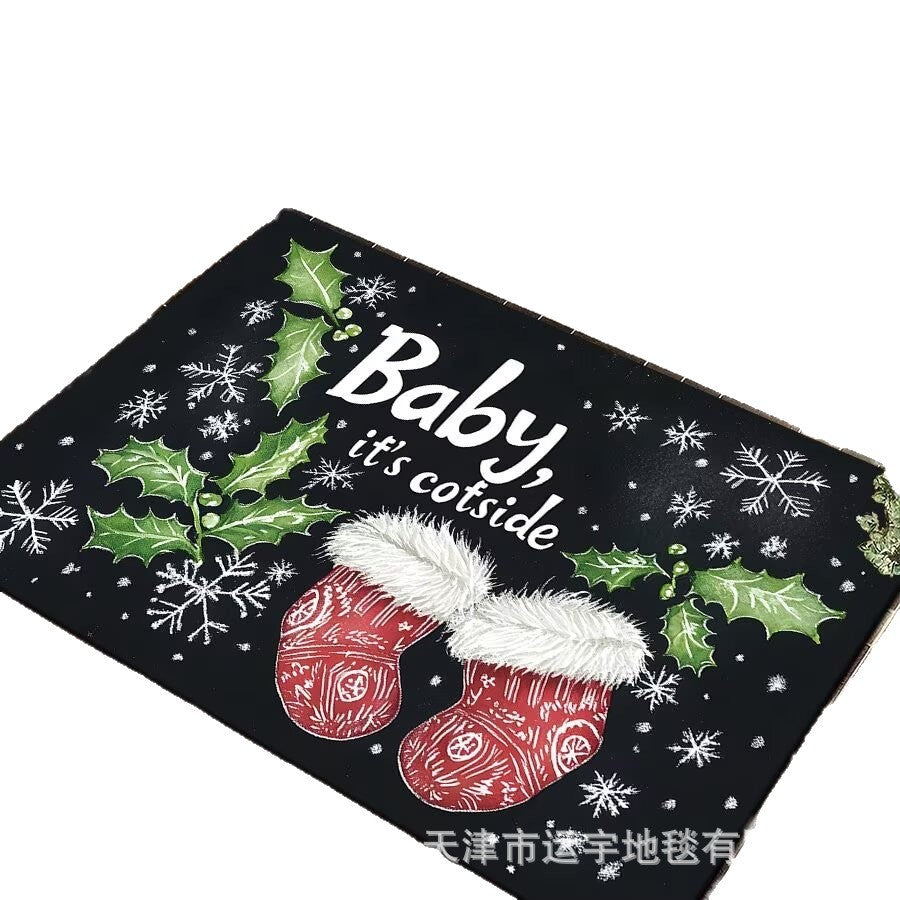 Carpet Crystal Velvet Christmas Floor Mat Cartoon Holiday Decoration Entry Door Floor Mat Dirty Resistant Foot Mat