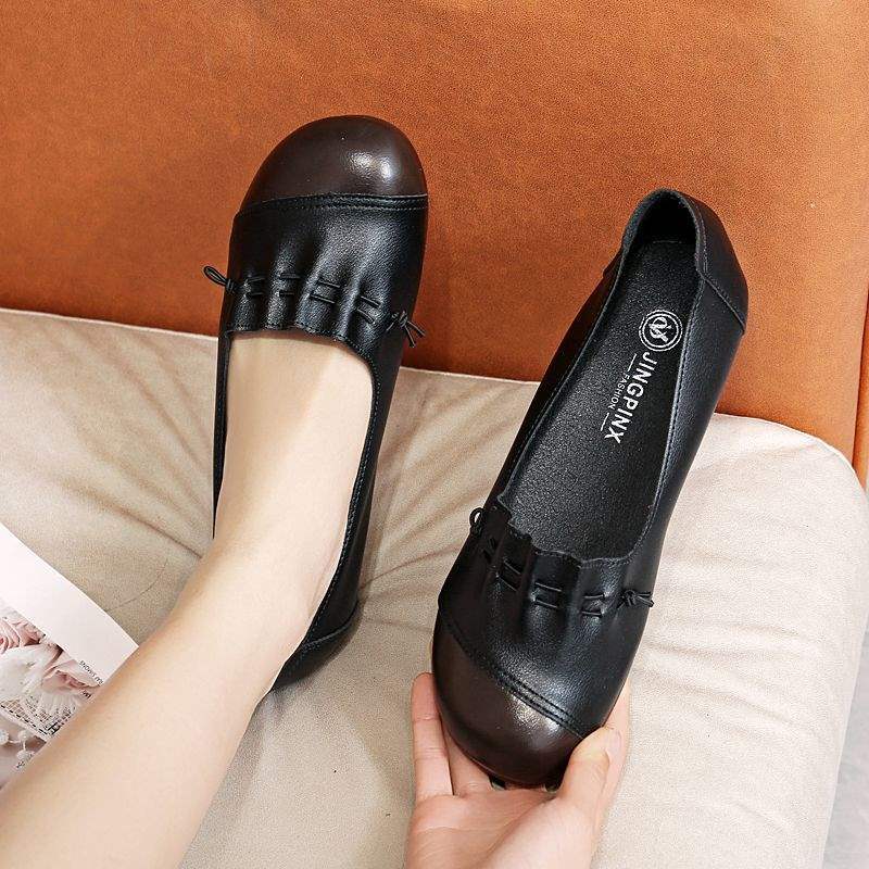 Soft Bottom2025New Spring and Summer Women's Casual Leather Shoes Flat Bottom Middle-aged and Elderly ladieswear Shoes Non-slip Women's Shoes