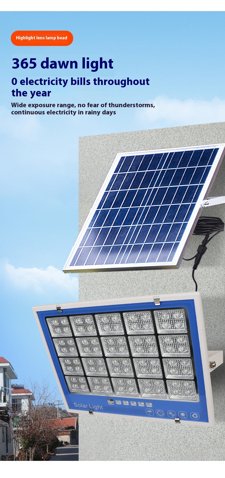 Super Bright New Rural Household LED Street Light Indoor/Outdoor IP65 Flood Light Waterproof Iron ABS for Roads Solar Panels