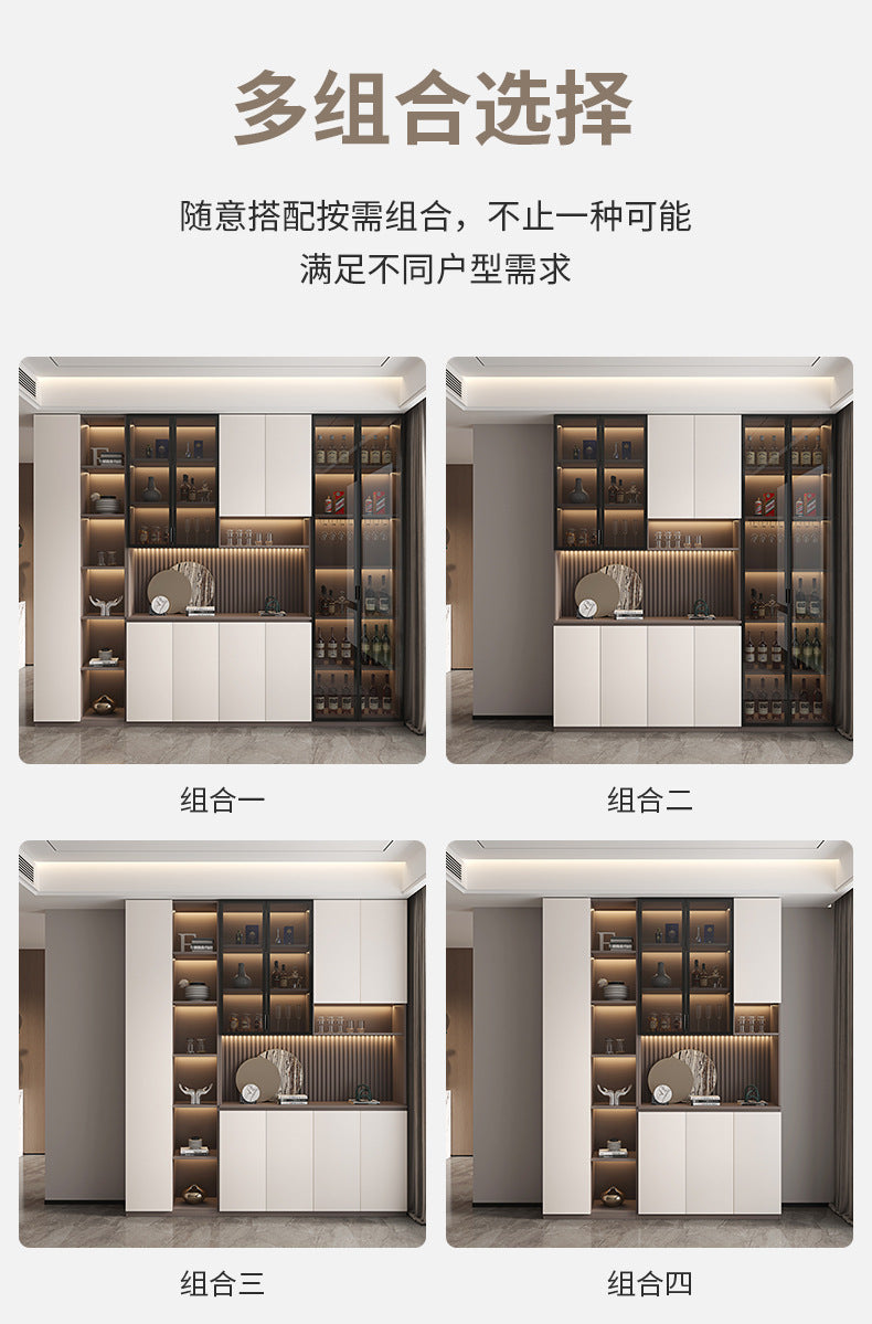 Solid Wood Sideboard Cabinet Against Wall Integrated Modern Minimalist Glass Door Wine Cabinet Dining Living Room Storage Cabinet Home Organizer