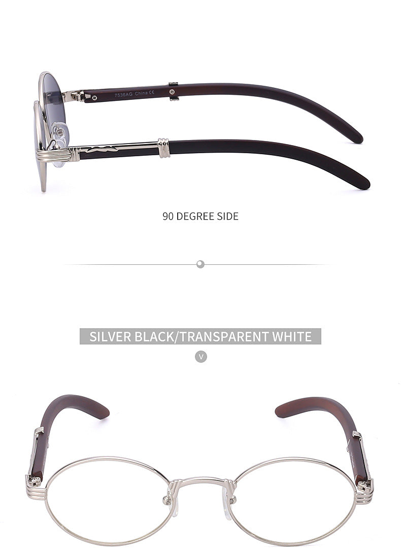 Vintage Small Frame Glasses for Women Imitation Wood Grain Oval Frame Sunglasses for Men Trendy Anti-Glare Sunglasses sunglasses