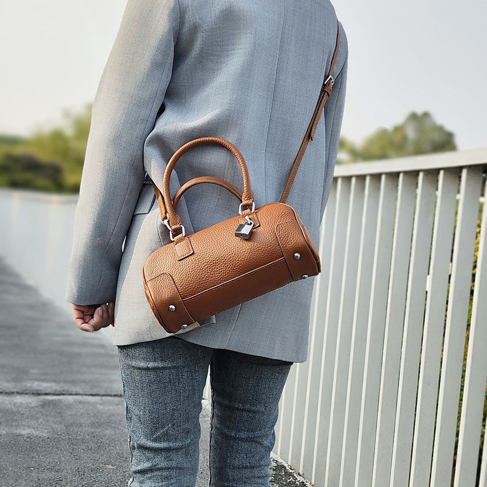 Niche Genuine Leather Women's Boston Handbag2025New Simple Fresh Pillow Bag Versatile Shoulder Crossbody Bag