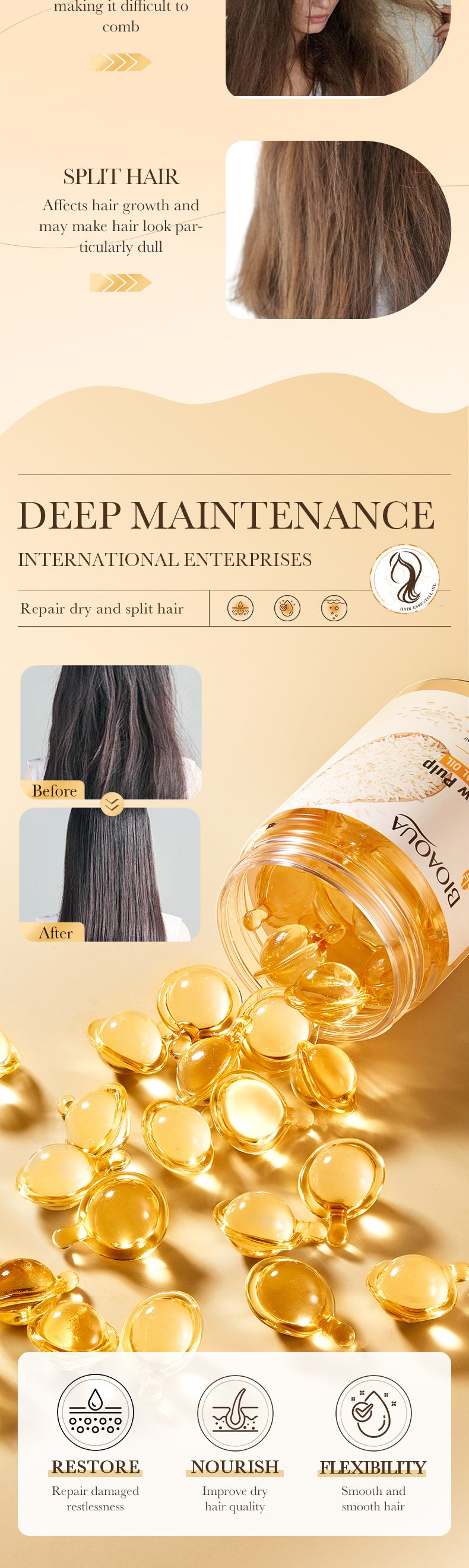 Rice Puree Hair Care Capsule Essential Oil BIOAOUA Repair and Nourish Conditioner Cross-Border Wholesale