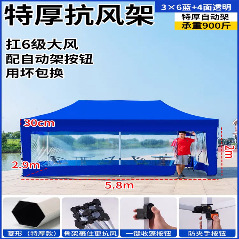 Late Night Food Stall Night Market Tent Surround Cloth for Setting Up Stalls with Four-Sided Transparent Enclosure Four-Legged Umbrella Outdoor Sunshade Foldable Rainproof Shelter