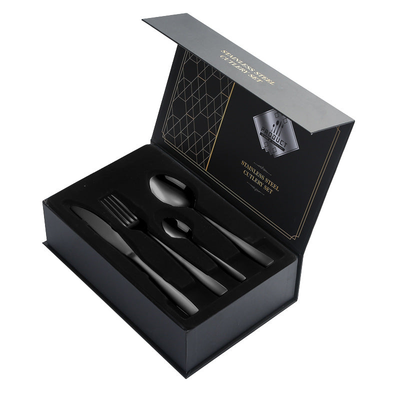 410Stainless Steel Cutlery Set Restaurant Square Handle Knife Fork Spoon24Set of Western Steak Knives and Forks