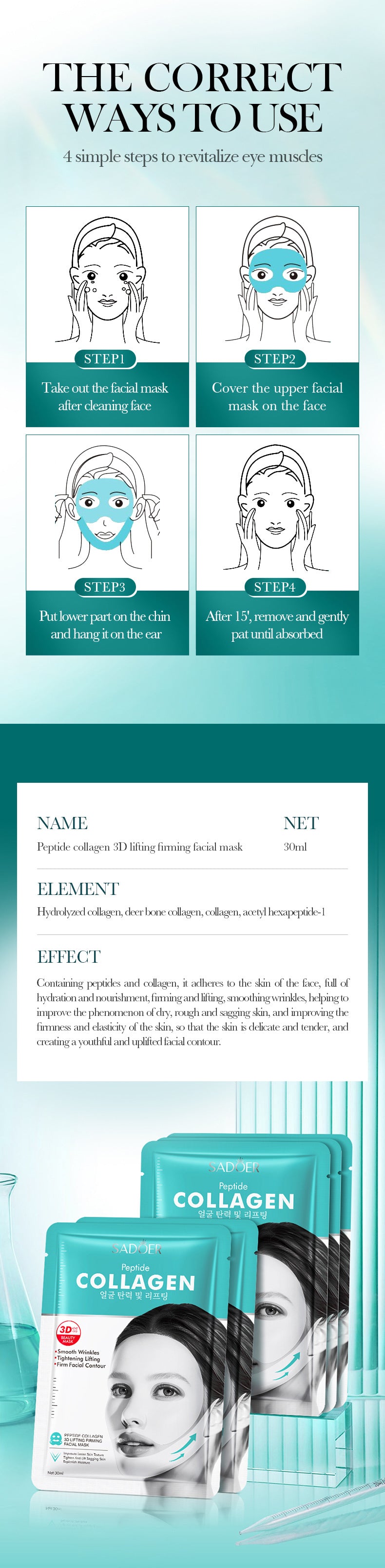 Polypeptide Collagen Protein3D Lifting and Firming Face Mask SADOER Hydrating and Moisturizing Face Mask Wholesale