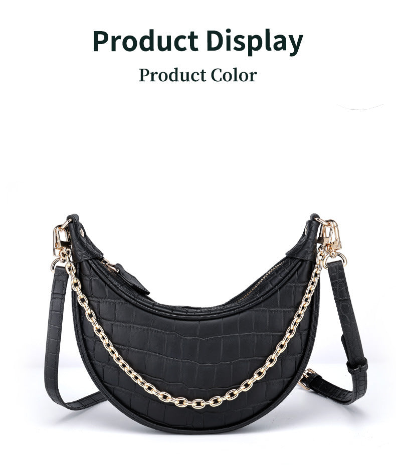 European and American Underarm Single Shoulder Bag for Women, Chain Moon Bag, Mini Fashion Women's Bag, Trendy Versatile Crocodile Pattern Light Luxury Crossbody Bag