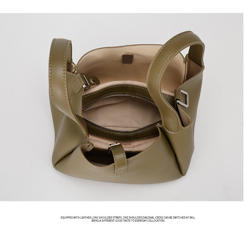 New Style Cowhide Vegetable Basket Bag for Women2024Summer Simple Fashion Large Capacity Single Shoulder Crossbody Bag Niche Lazy Style