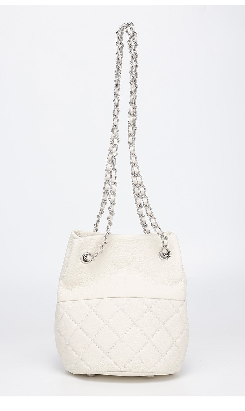 Classic Top Layer Leather Chanel Style Diamond Chain Shoulder Crossbody Women's Bag Fashion Versatile Handheld Bucket Bag for Women