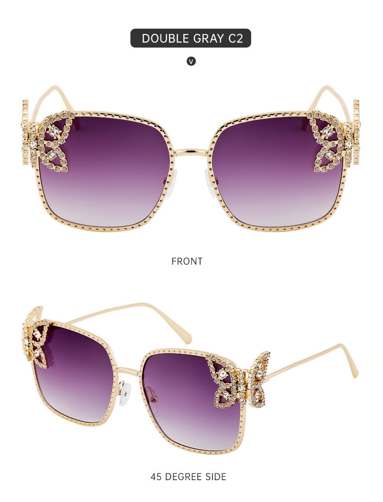 European and American Fashion Personality Butterfly Diamond Sunglasses for Women Metal Frame Sunglasses Women's Sun Protection Glasses shades