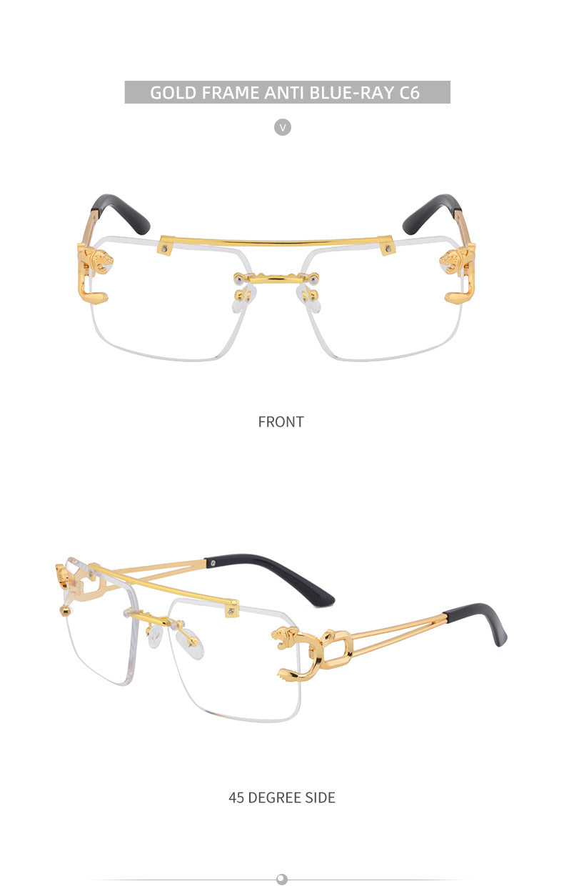 European and American Retro Double Bridge Sunglasses for Men Fashion Leopard Rimless Cut Edge Sunglasses for Women Wholesale shades