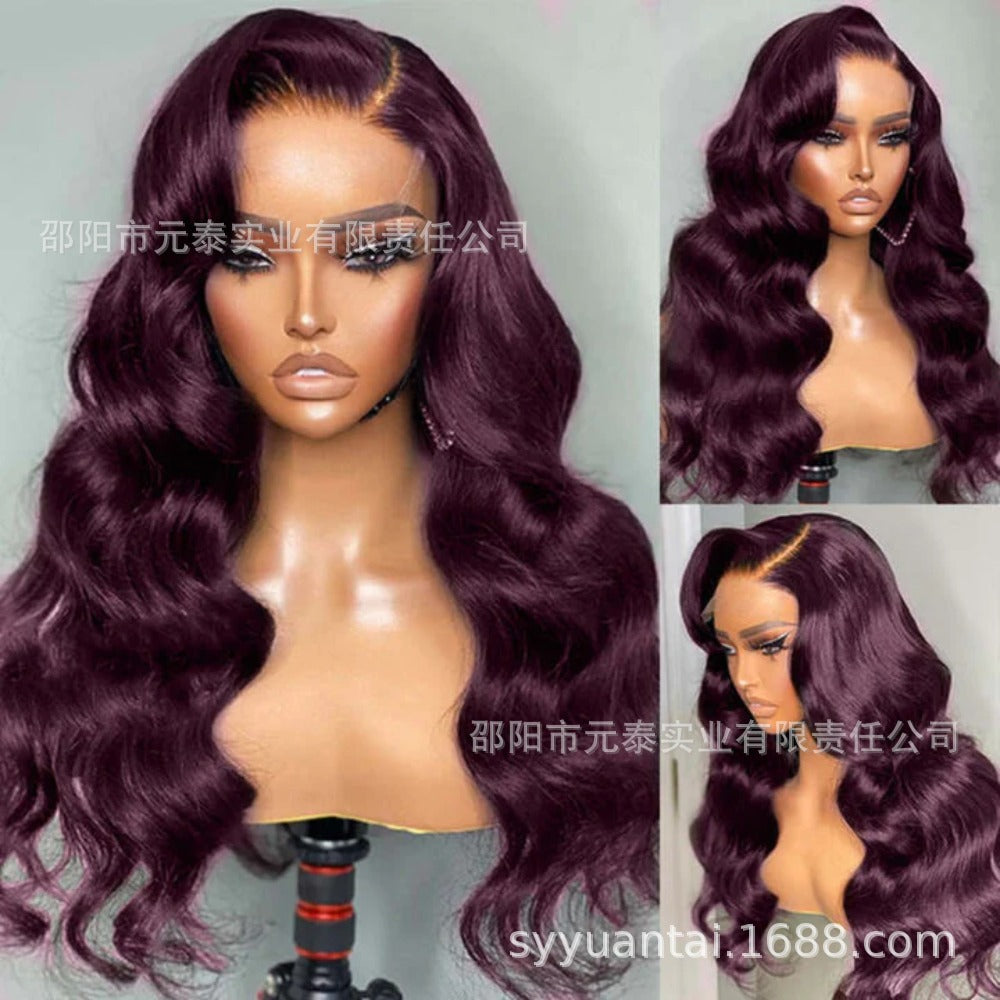 Fashion Mixed Color Big Wave Synthetic Lace Front Wig Long Curly Hair Manufacturer Sale Side Bangs European and American Style