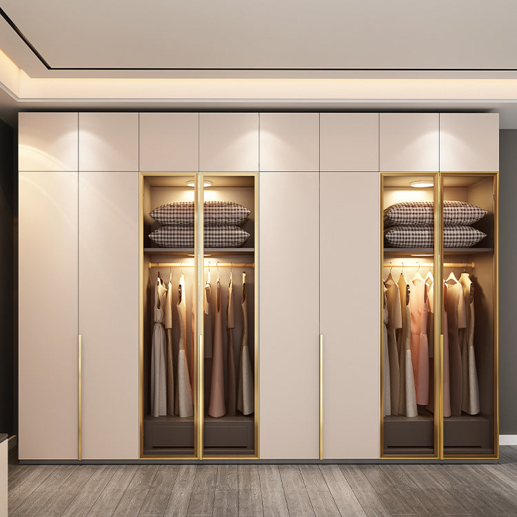 Flat Door Glass Door Wardrobe Modern Household Bedroom Cloakroom Four-Six-Eight Door Assembly Wardrobe Storage Large Wardrobe