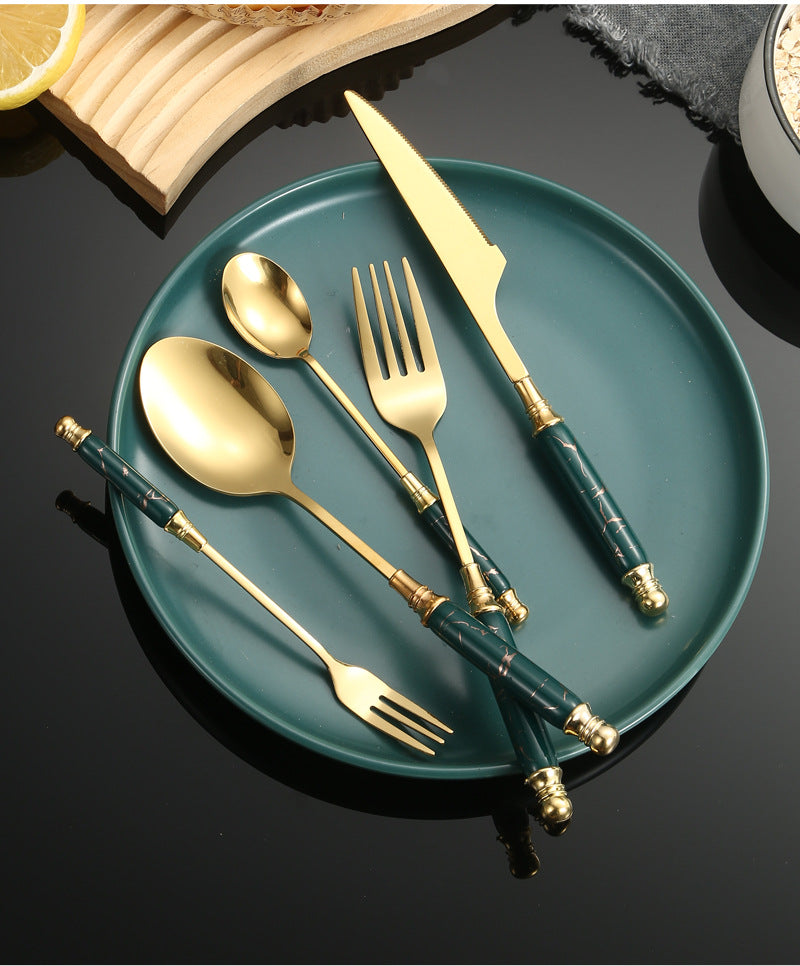 Stainless Steel Cutlery Restaurant Western Steak Knife Fork Imitation Marble Pattern Ceramic Handle Knife Fork Spoon Tea Spoon Tea Fork Set