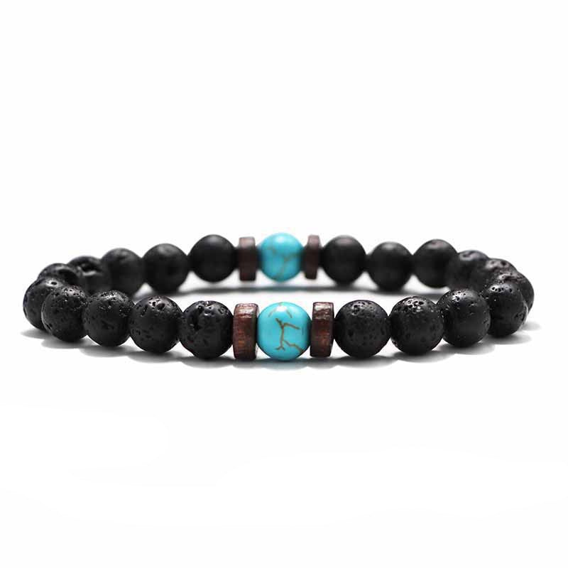 European and American Men's White Pine Blue Dot Bracelet Natural Stone8mm Bracelet Accessories Red Pine Volcanic Stone Spacer Bracelet