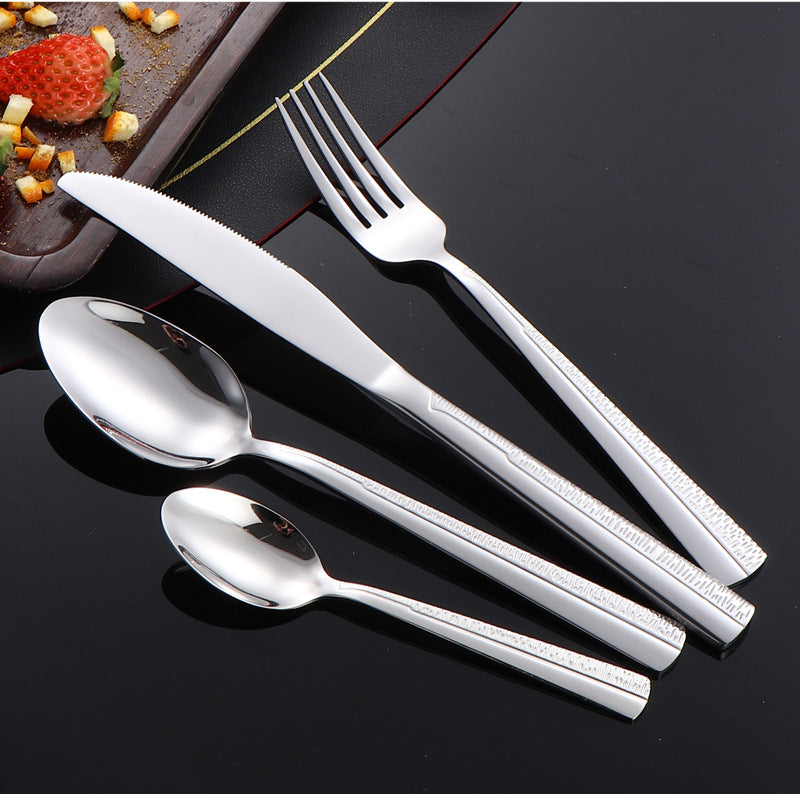 410Stainless Steel Tableware Hotel Restaurant Sand Texture Knife Fork Spoon Tea Spoon24Set of gold Western Steak Knives and Forks
