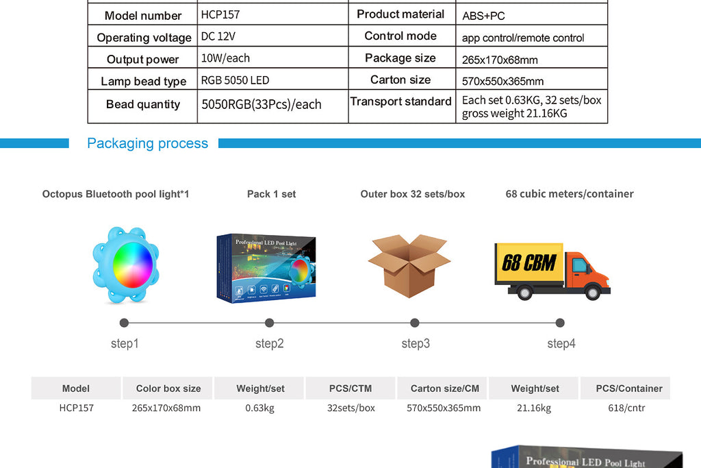 Bluetooth Pool Light IP68Waterproof Underwater Light LED Atmosphere Light Underwater Light Outdoor Hanging Pool Light